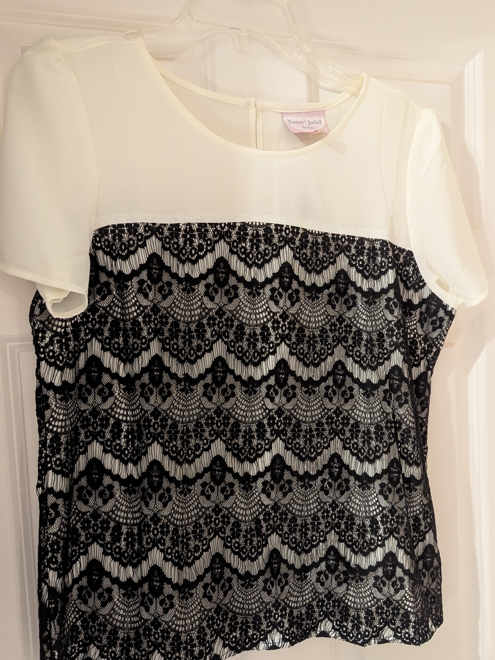 Romeo & Juliet Couture Black Lace Overlay Top with Cream Yoke
